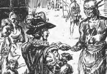 17th Century Native American Trade Depiction of a colonist trading goods with Native Americans